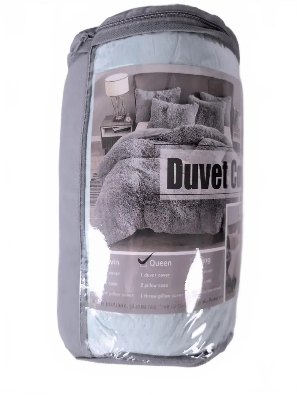 Shaggy Plush Duvet Cover Set Faux Fur Bedding Queen Aqua